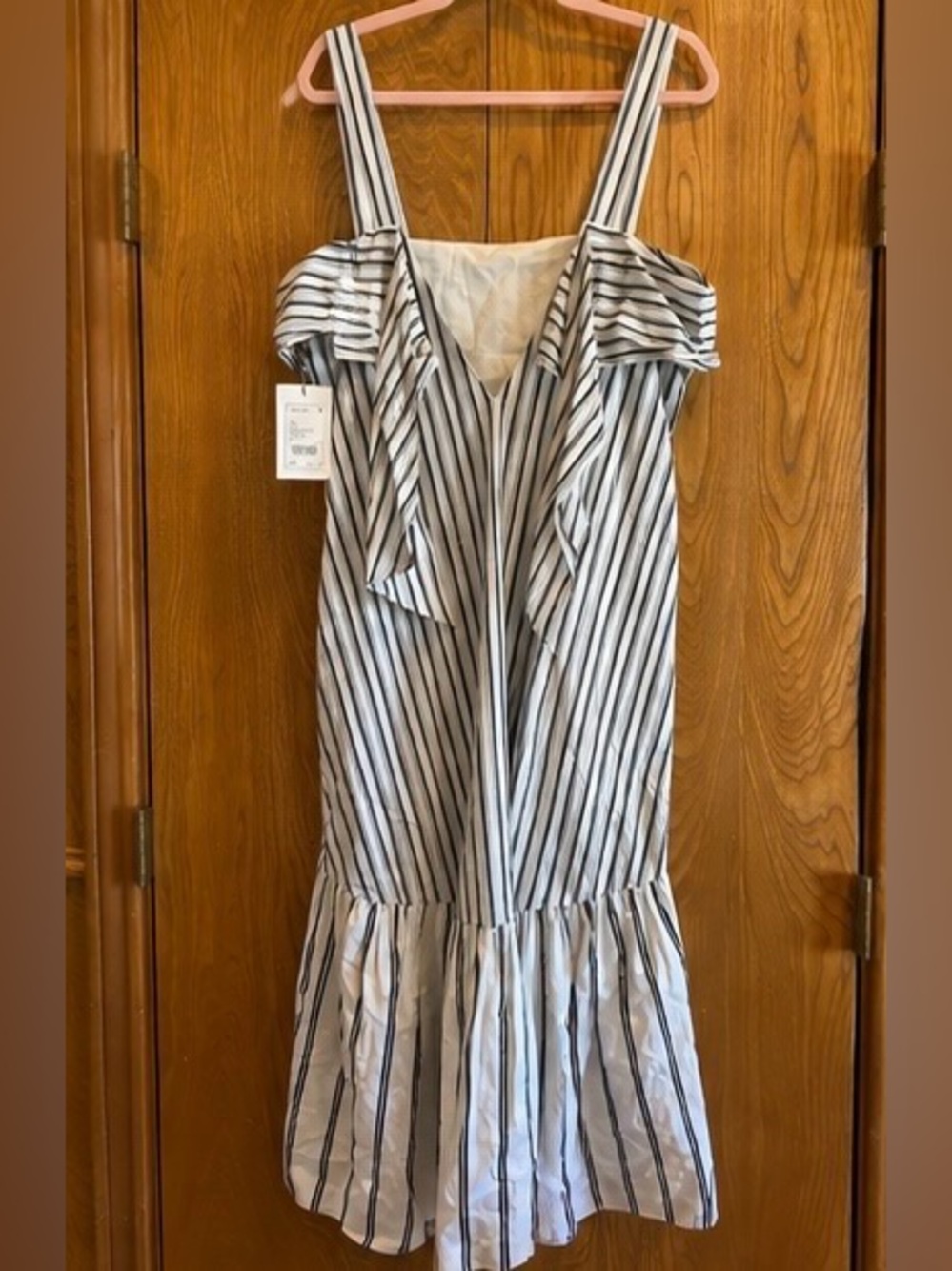 NWT Theory Tie-Back Midi Dress Ventura Stripe Black White XL